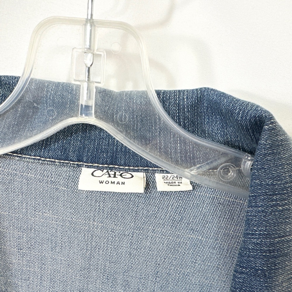 Cato Plus Size 22/24W Denim Jacket Jean Ruffle Blue Feminine Artsy Fall Chic F - Picture 10 of 11